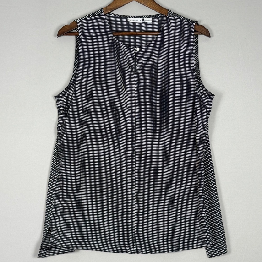 Liz Claiborne Blouse Women Large Black White NWOT Gingham Keyhole Sleeveless Top
